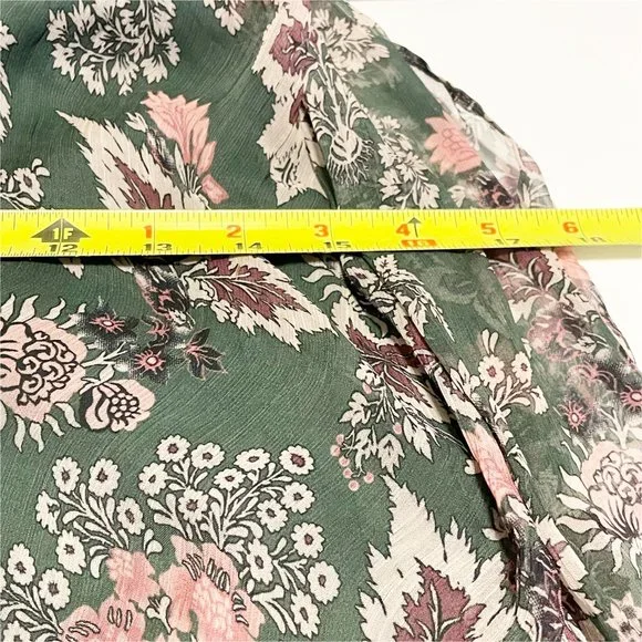 Anthropologie Let Me Be Green Pink Floral V Neck Ruffle Hem Swing Mini Dress S - Picture 10 of 12